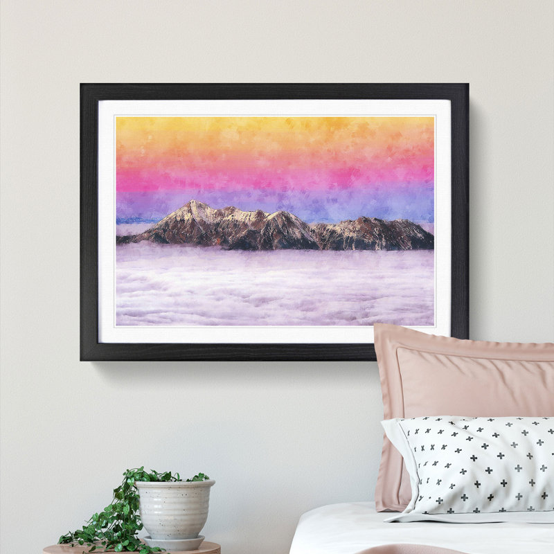 Mountain Through the Clouds - Picture Frame Painting Print, 62cm H x 87cm W x 2cm D, Black Framed