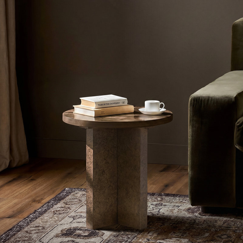 Amandine 22-Inch Modern Solid Wood End Table with Sturdy Panel Base