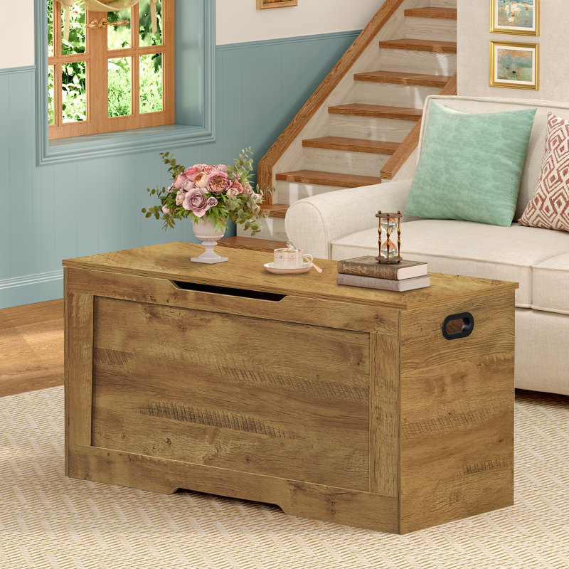Storage Chest with 2 Safety Hinges, Lift Top Storage Bench, Storage Trunk, for Bedroom, 19.68" H x 39.4" W x 15.74" D, Brown
