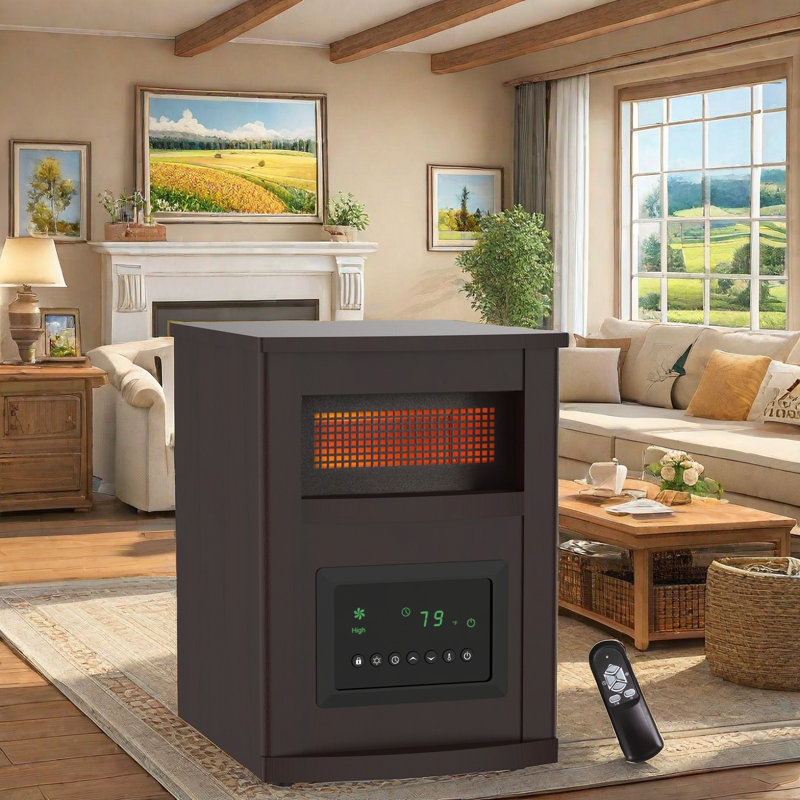 Infrared Quartz Space Heater With Remote Control, 1500W Electric Heater With 3 Heat Settings (750W/1500W/Eco), Timer Function, Overheat & Tip-Over Protection, Cool-Touch Exterior, Child Safety Lock For Home And Office