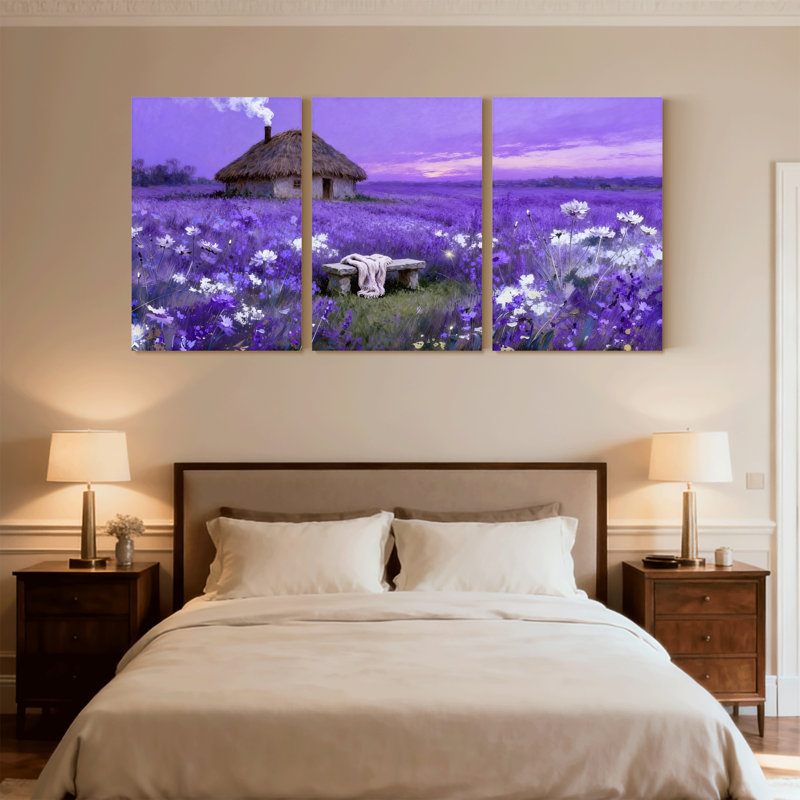 Assortiment de bouquets de fleurs mauves, ensemble de 3 toiles sur toile, H 30 po x l 60 po