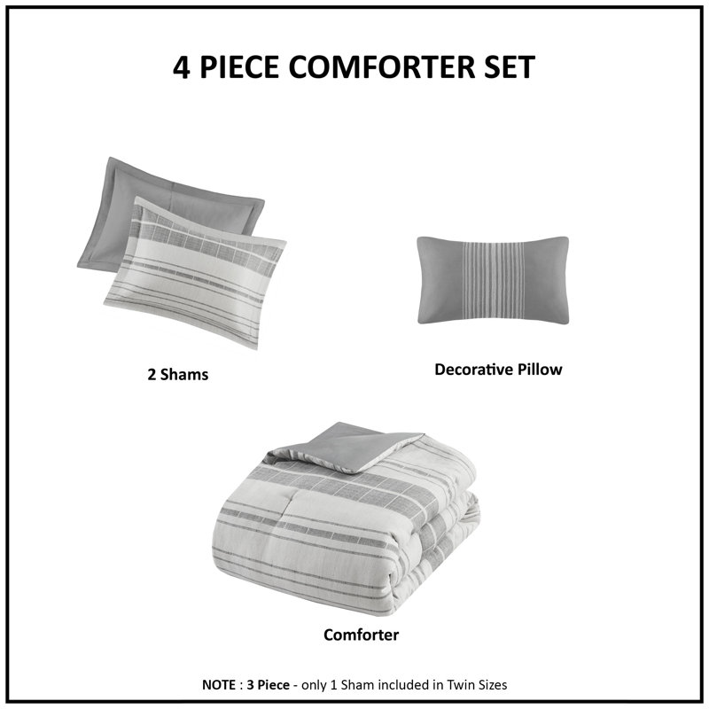 King Gray Microfiber Striped Comforter Set with Pillow