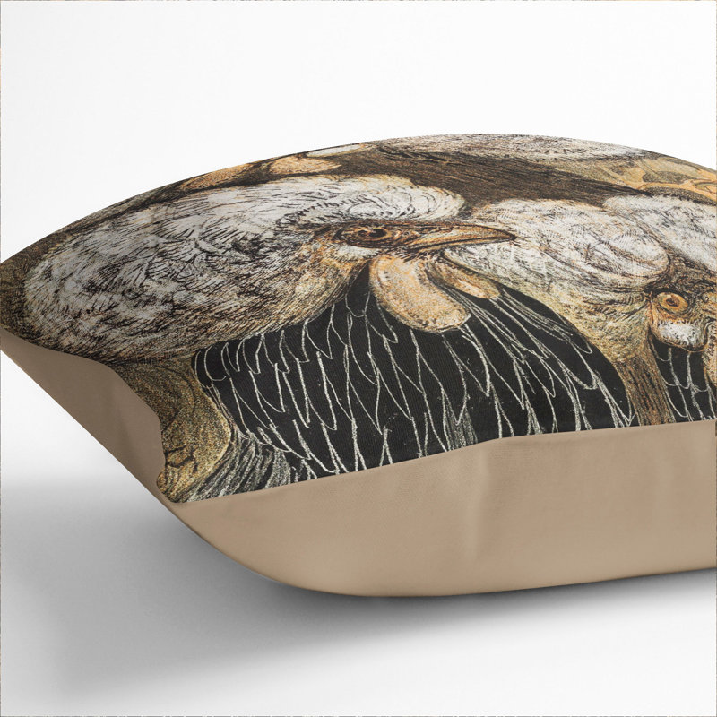 Three Crested Chickens Scatter Cushion with Filling, 40cm H x 40cm W x 15cm D, Stone