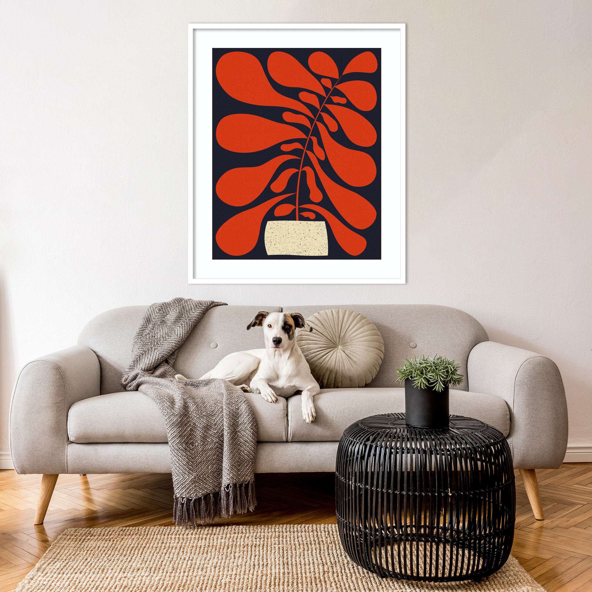 Lazy Plant No 1 by Alisa Galitsyna Wood Framed Wall Art Print, 40" H x 33" W, White 