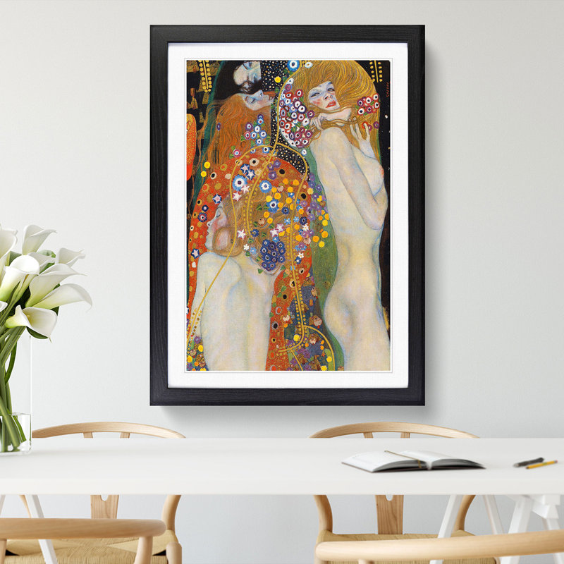 Water Serpents II by Gustav Klimt - Picture Frame Painting, Black, 36cm H x 27cm W x 2cm D