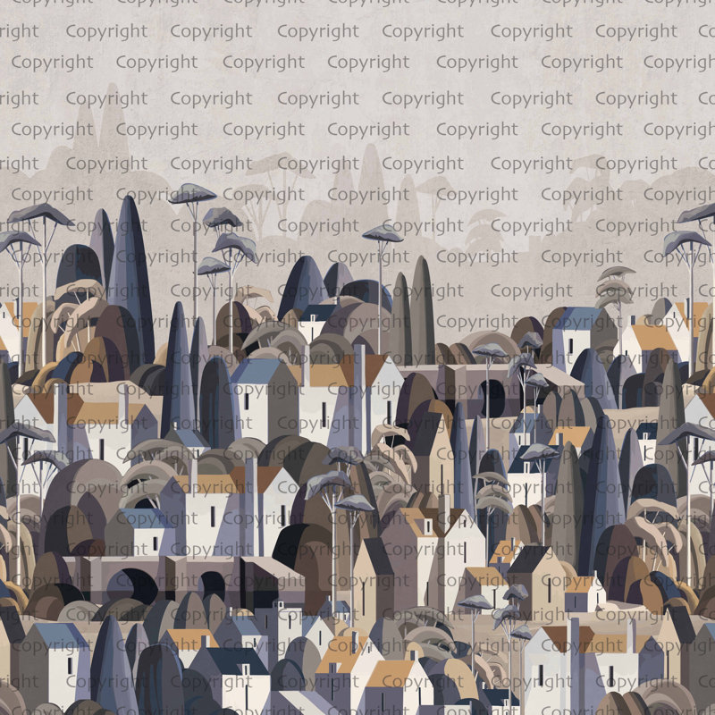 Papier peint mural Moody Village, L 44,04 po x l 81 po, Bleu