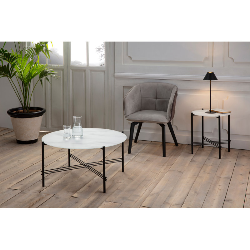 Quitman Glass Top End Table, White