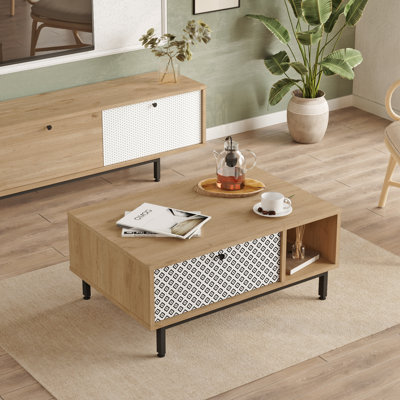 Crea Coffee Table With Metal Legs And Doors Uv Print White