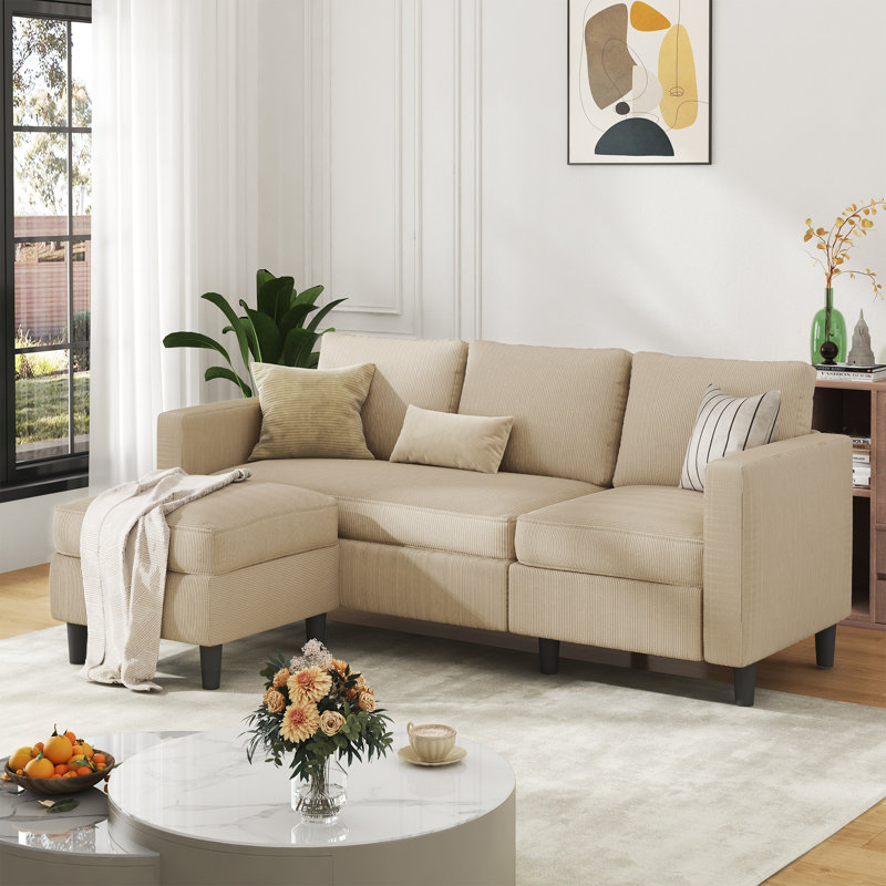 Canapé rembourré 73,6 po avec repose-pieds Roshod, Velours côtelé beige