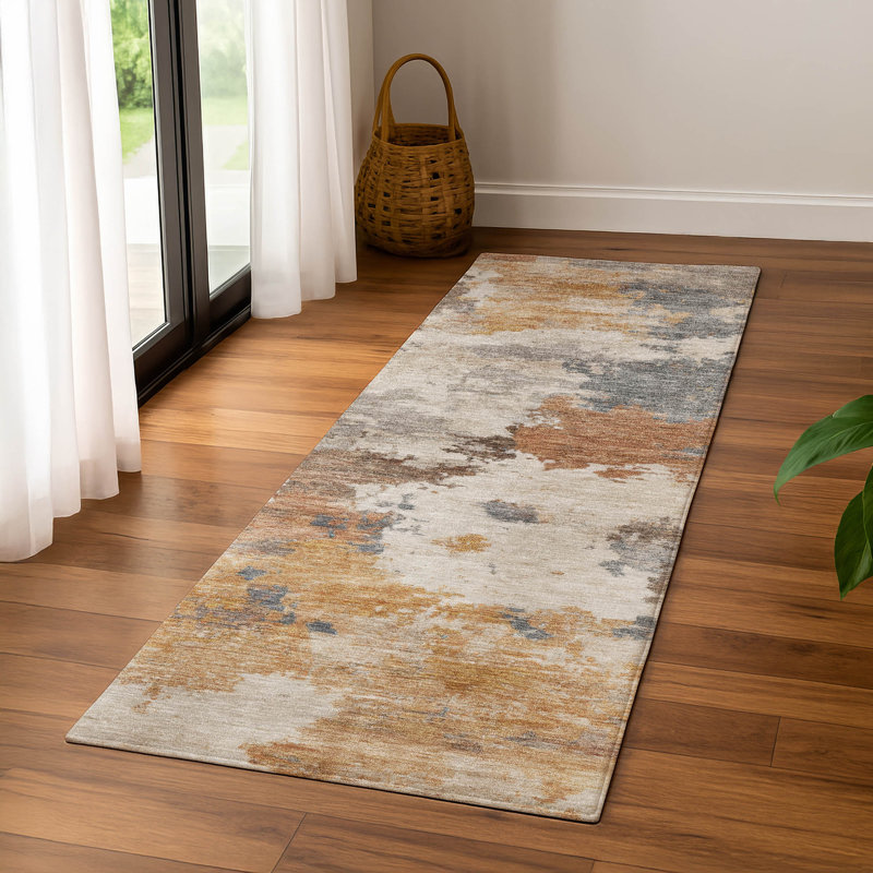 Premium Machine Washable Mayfield AMF2144 abstract Rug, Paprika, 2'3" x 7'6" Runner