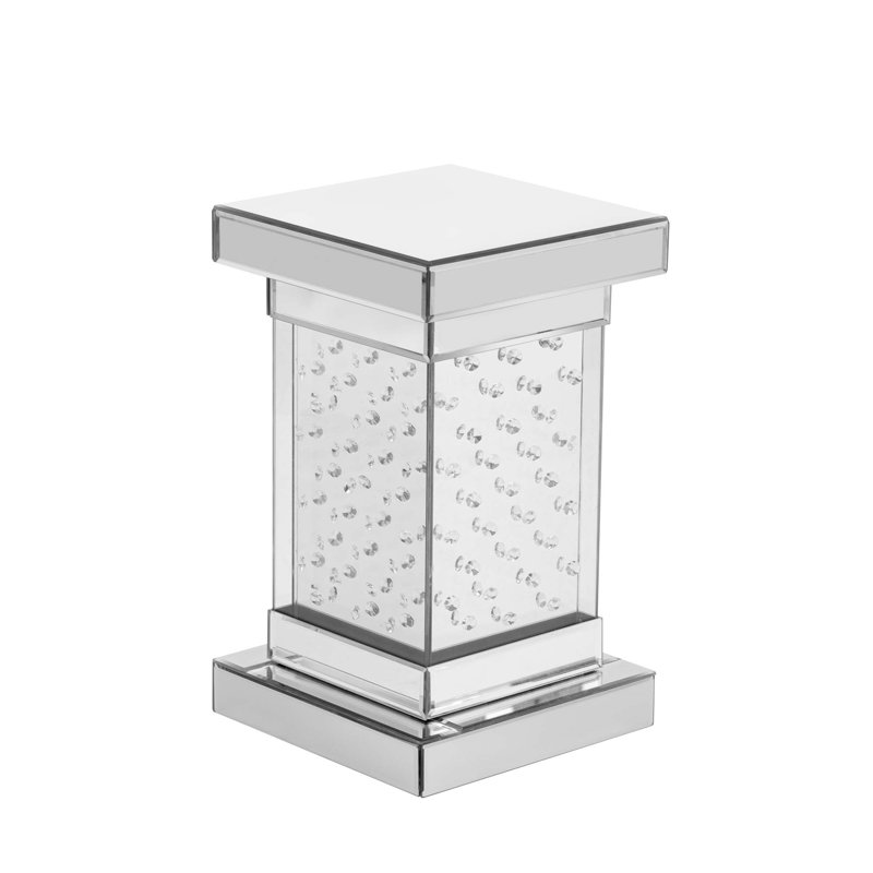 Table de bout à miroir argentée carrée avec lumières DEL, table d'appoint moderne avec incrustation de cristal pour le salon