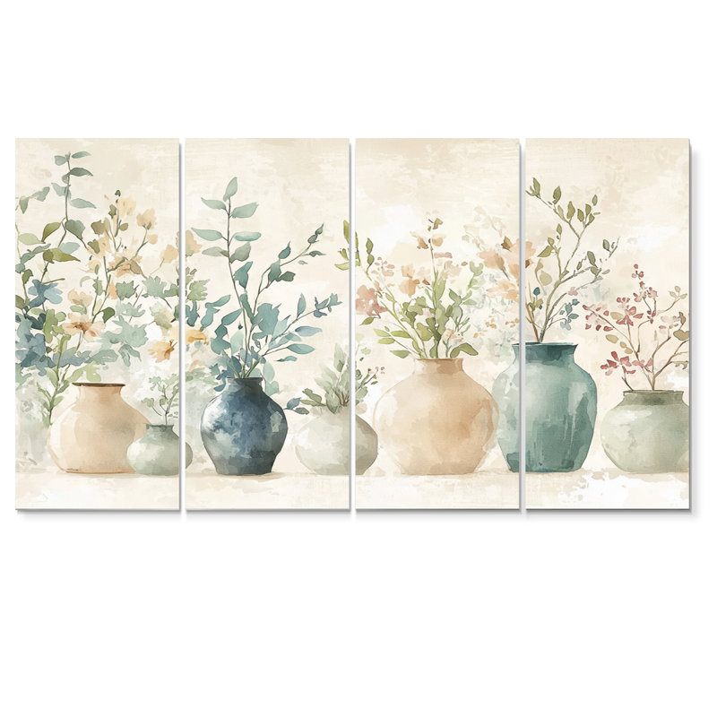 «Green Vases In Collection» - Boho Pottery, ensemble d'art mural, H 28 po x l 48 po