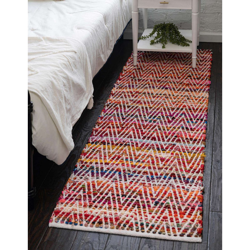 Tapis abstrait en coton fait à la main Tedesco, Rectangle 9 pi x 12 pi