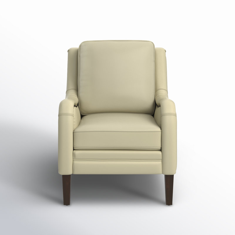 Amberlie 27.56" W Genuine Leather Arm Chair, Beige Genuine Leather