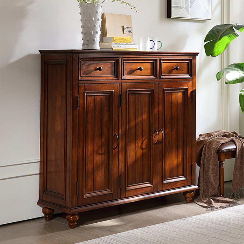 Nut-brown Solid Wood Shoe Storage Bench