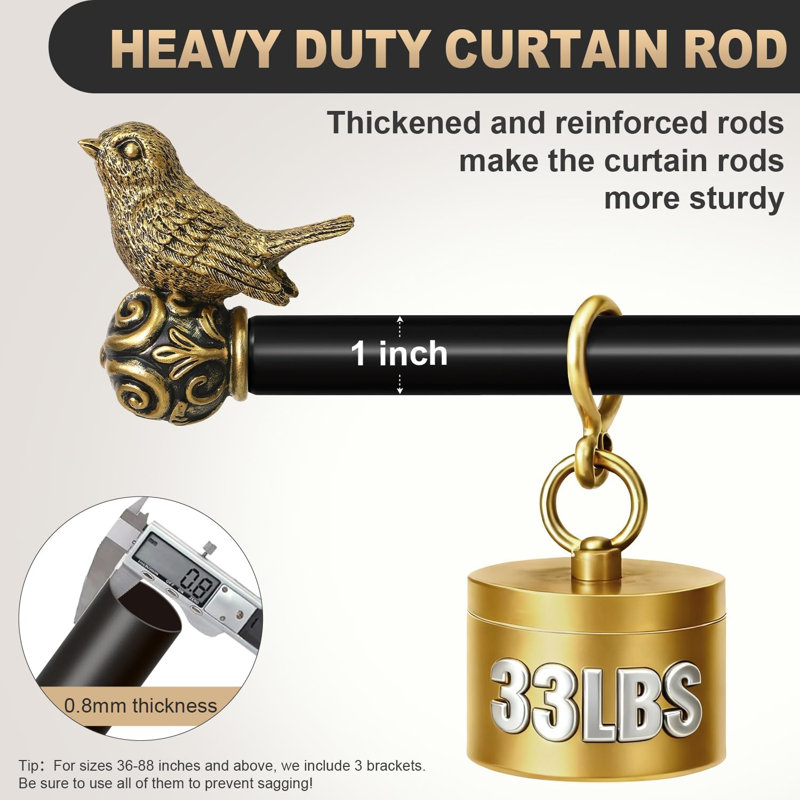 Curtain Rod with Gold Bird Finials