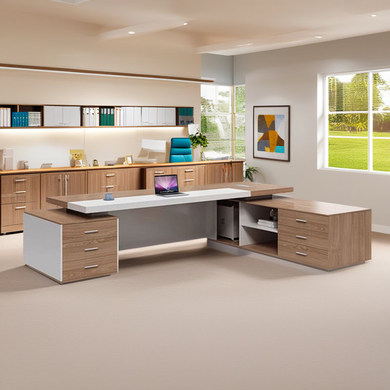 Minimalist Modern Executive Desk | Simple Large Office Desk, 29.53" H x 94.49" W x 62.99" D, Left Hand Return