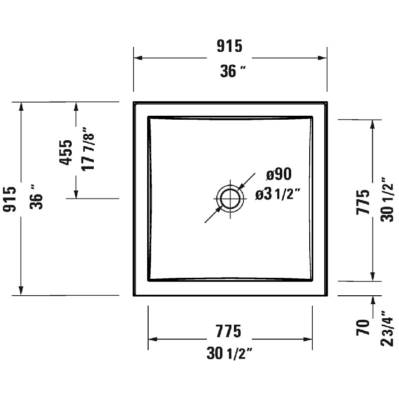 Base de douche à seuil simple avec panneau l 36 po x P 36 po Architec