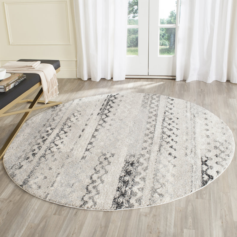 Tapis performance à motif abstrait rétro Sabang, Rond 8 pi