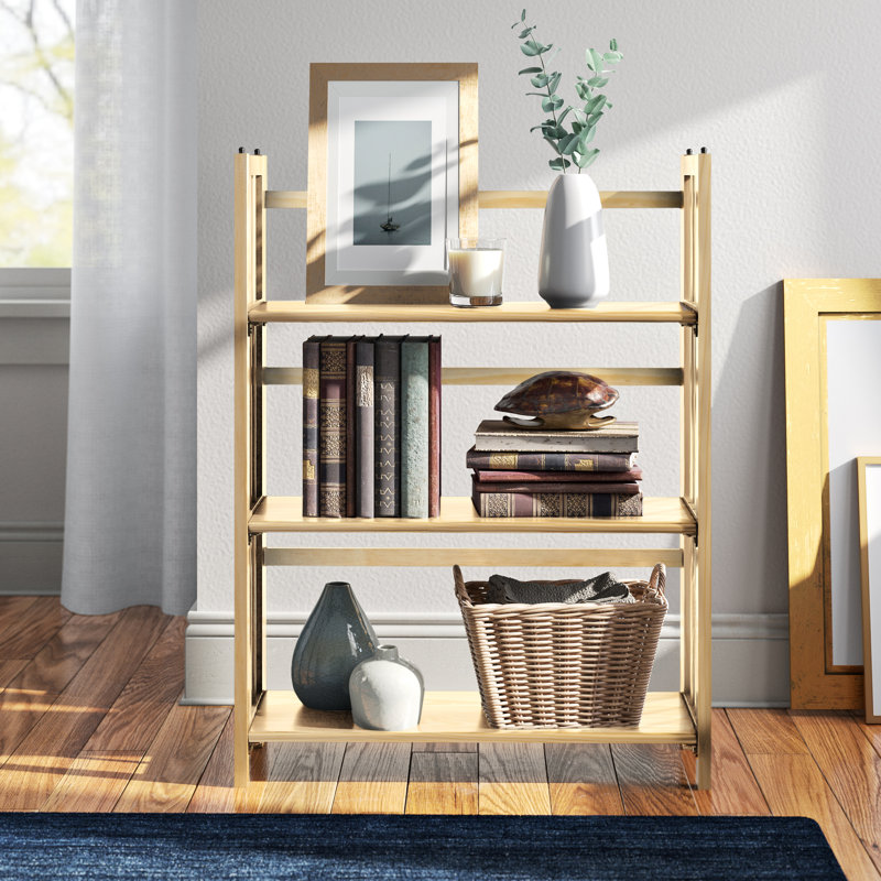 Bibliothèque étagère en bois massif H 38 "x l 27,5" Saruf, Naturel, (3 tablettes) H 38 po x l 27,5 po x P 11,5 po