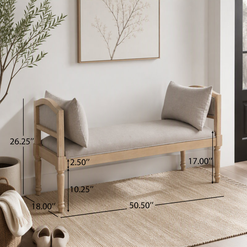 Banc rembourré avec pieds tournés, Greige