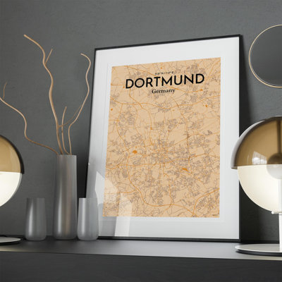 Dortmund City Map in Vintage 1 Piece Wall Art