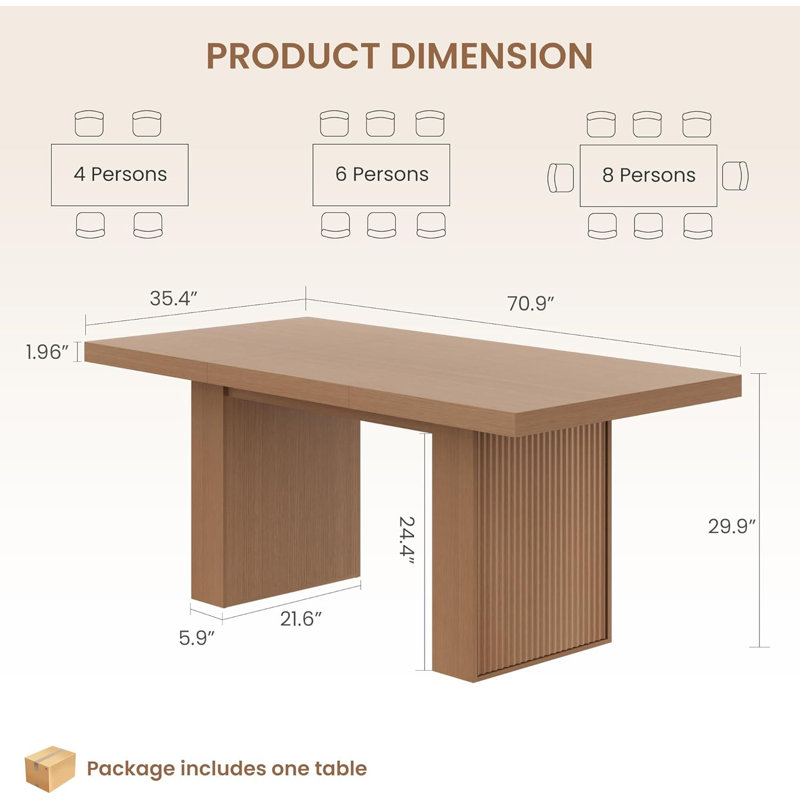 70.8" Dining Table for 6-10, Modern Dining Room Table with Storage, Wood Kitchen Table with Fluted Legs, Dinner Tables for Kitchen Dining Room