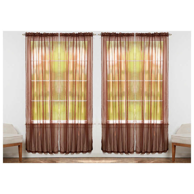 Panneaux de rideaux transparents de couleur unie avec passe-tringle, Café