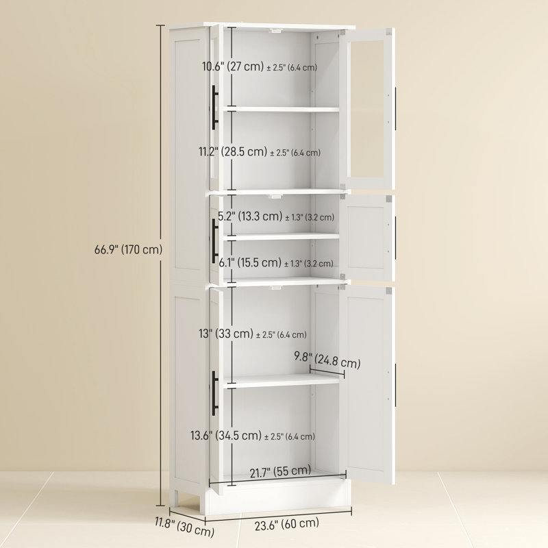 Armoire de rangement 67 po, 6 portes, 6 portes, blanc