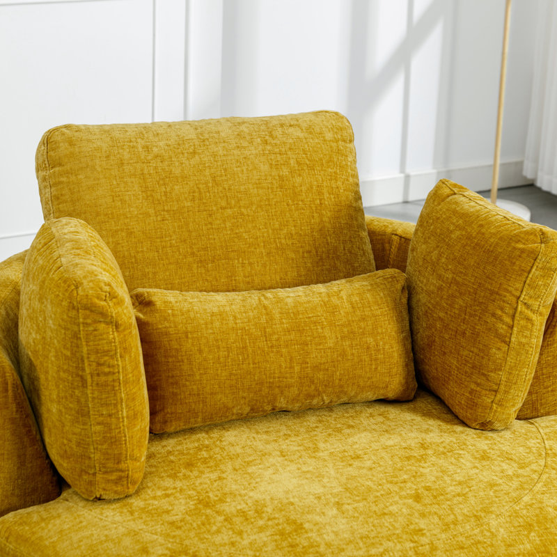 Mustard Chenille Swivel Barrel Chair with Ottoman