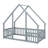 Playhouse Style Floor Bed with Protective Fence and Safety Guardrails-280537392