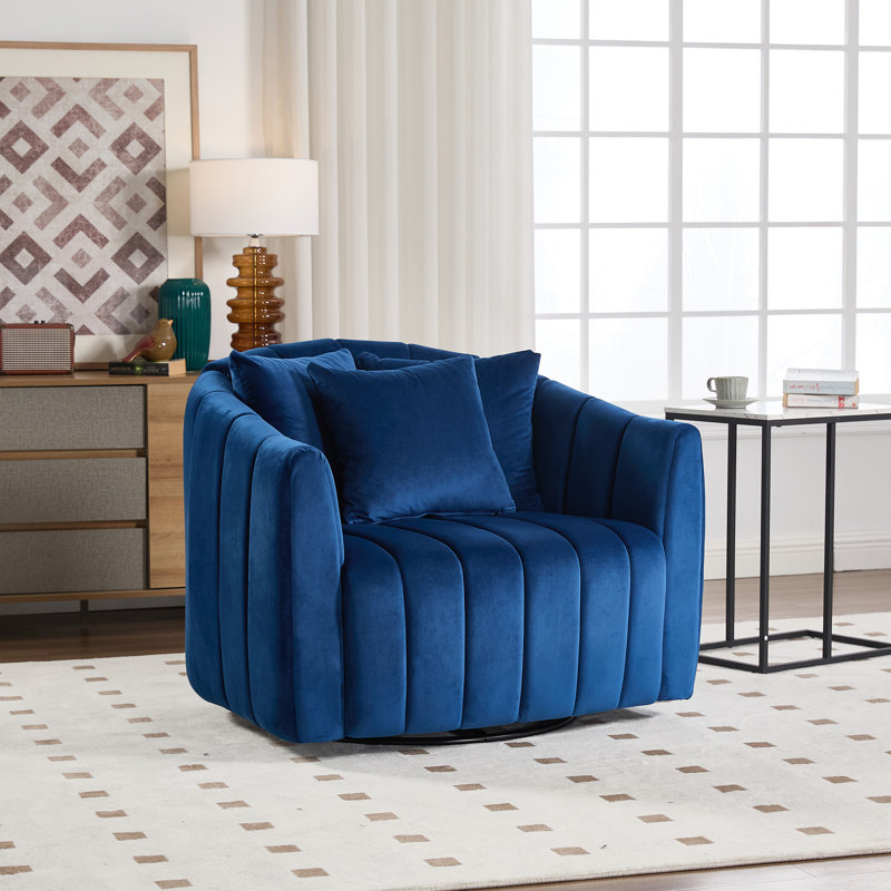 Fauteuil demi-tonneau pivotant rembourré, Velours marine