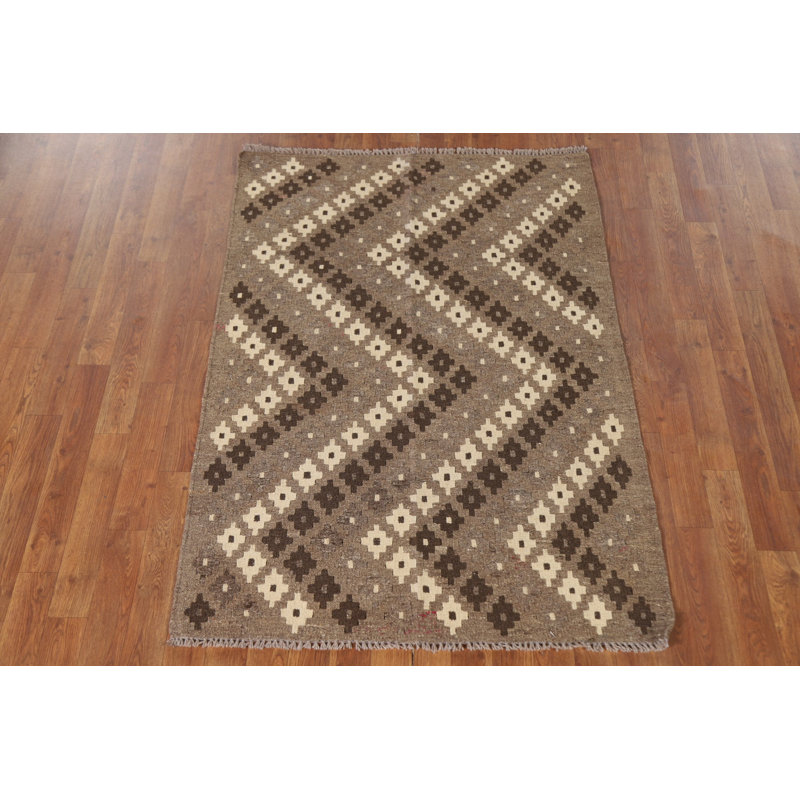 Tapis brun en laine à motif oriental kilim 3x5