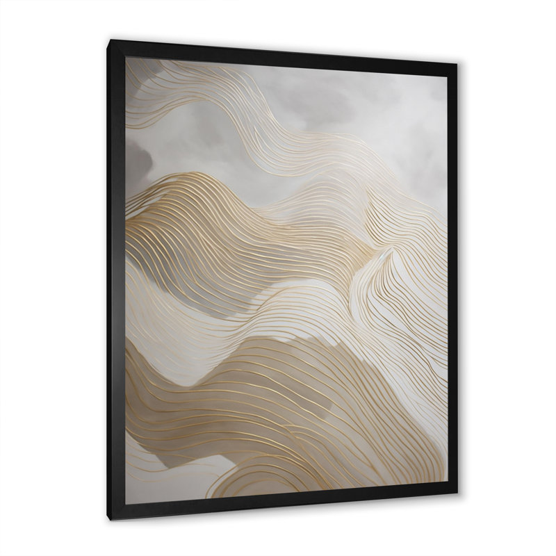 «Gold and Gray Line Art In Motion III», impression sur toile encadrée, H 32 po x l 16 po x P 1 po, Cadre photo noir