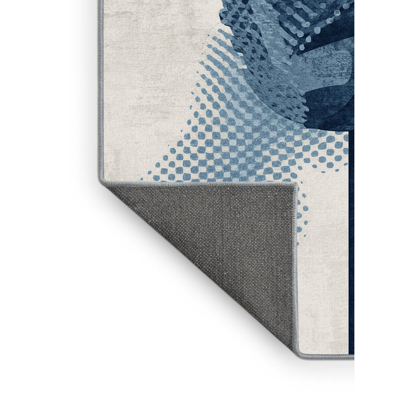 Soft Plush Glenmore Microphone Modern & Contemporary Abstract Area Rug in Gray – SkyBlue Binding, 7x10