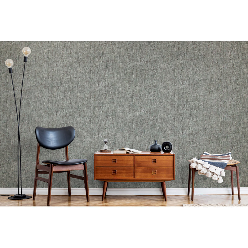 Crafted Silky Metallic Base Texture Design 33' L x 21" W Wallpaper Roll, Slate Gray