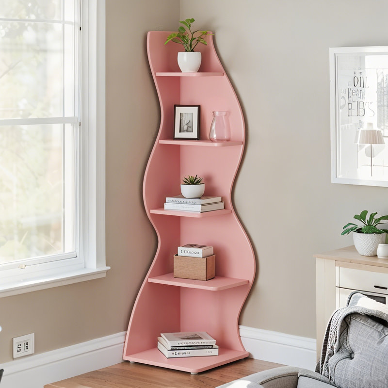 （1 Pieces ）5-Tier Corner Shelf Bookshelf Bookcase For Living Room  , Pink, 1  