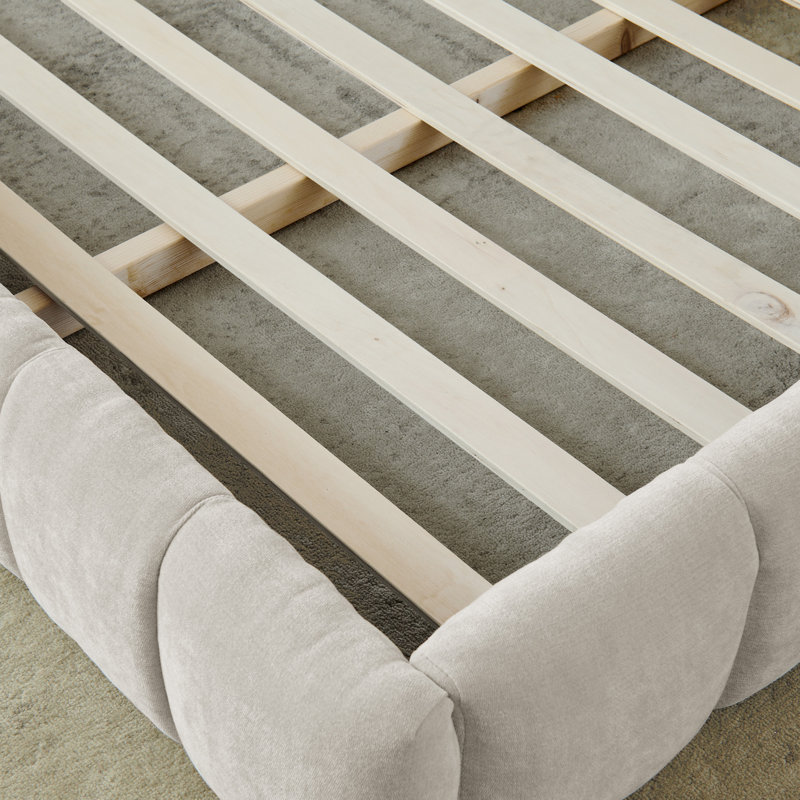 Structure de lit rembourrée avec tissu épais, Beige, Très grand lit