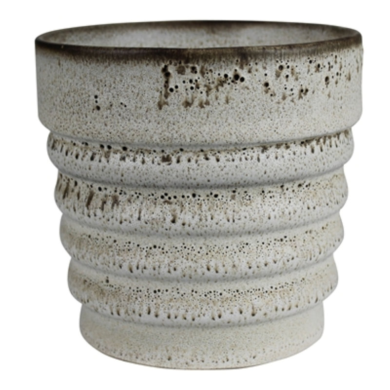Cache-cache avec nervures - 6 po, céramique, H 6,5 po x l 7 po x P 7 po, Blanc cassé / blanc
