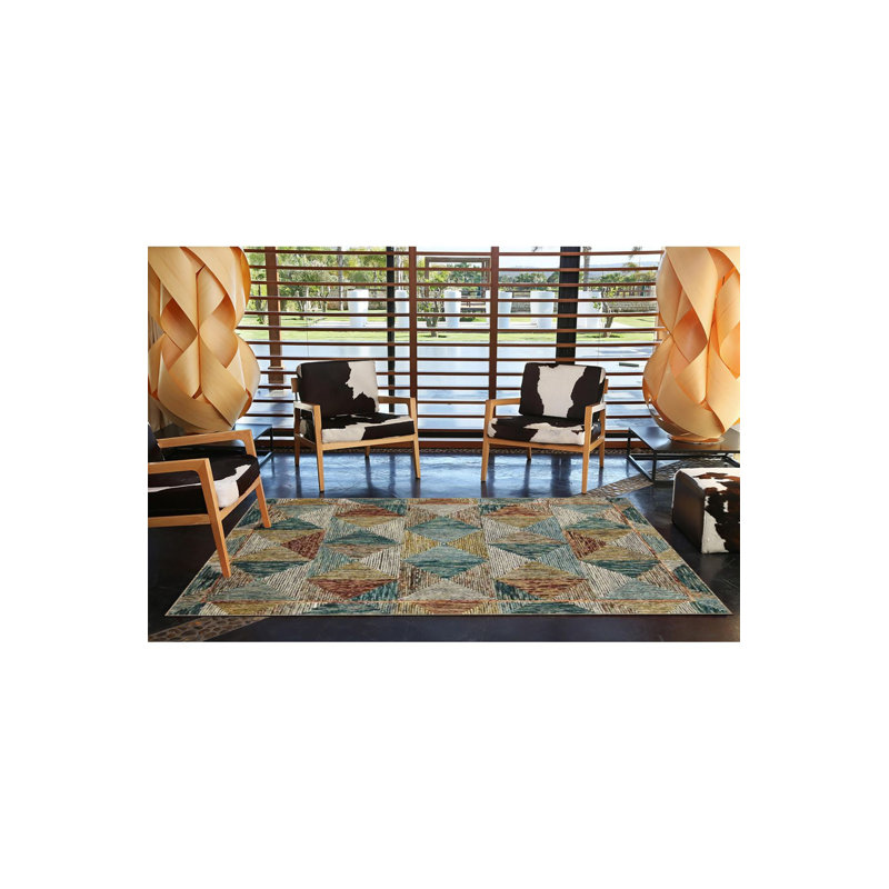 Tapis décoratif géométrique moderne à motif floral vert, Sous-tapis rectangulaire de 3 pi 3 po x 4 pi 11 po