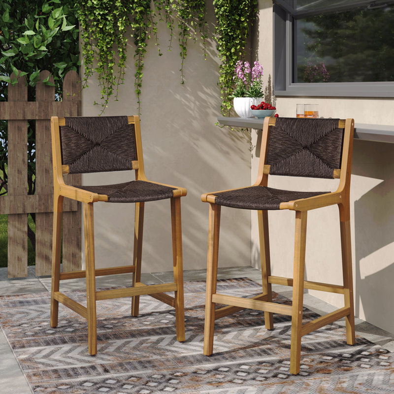 Tabouret de bar d'extérieur sans accoudoirs en bois d'acacia 2 pièces