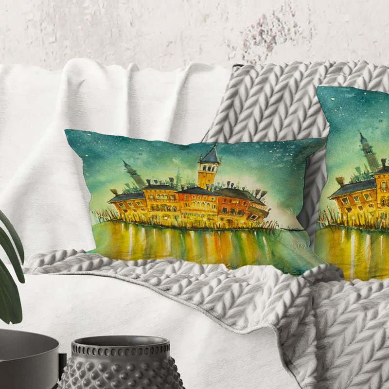 Rectangle,Idyllic Island Of Venice At Night - Modern Printed Throw Pillow