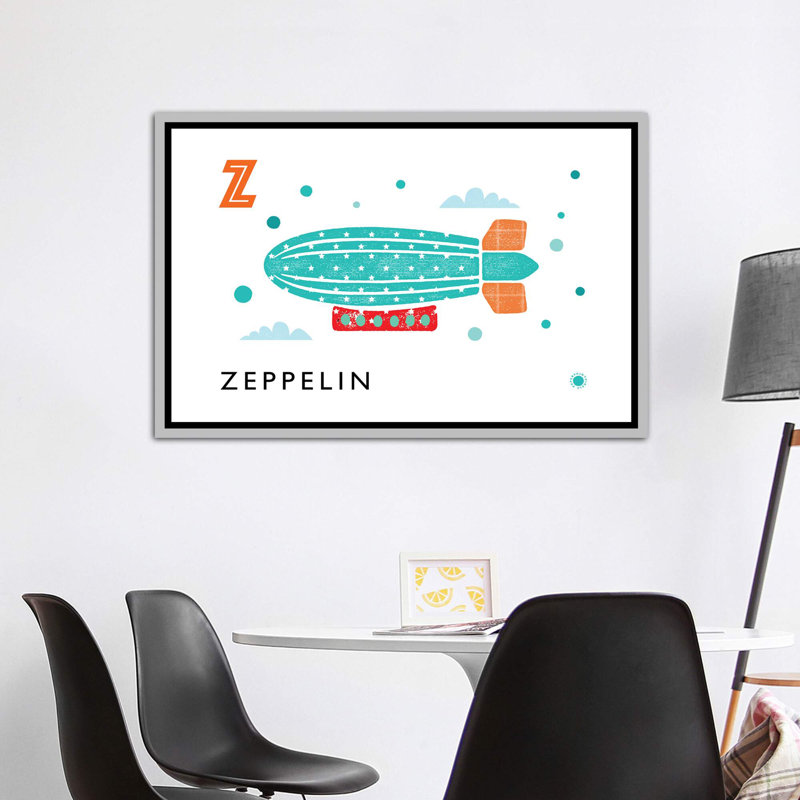 Z Is for Zeppelin - imprimé, H 40 po x l 60 po x 1,5 po, Toile avec cadre argenté, Aucun mat