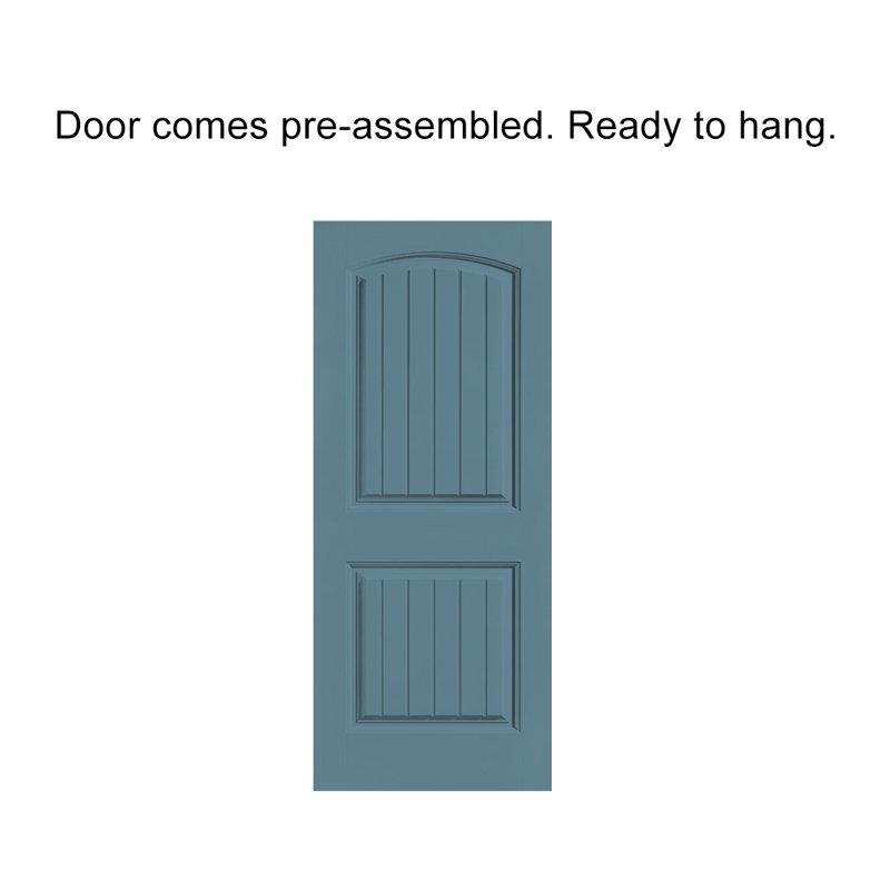 Camber Top Panelled Dignity Blue Stained Composite Mdf Barn Door Slab With Hardware Kit, Blue, 30" x 80", Bronze