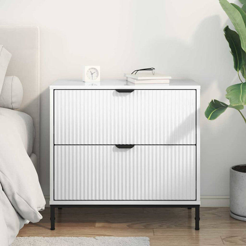 63.5cm W Manufactured Wood Bedside Table, High Gloss White
