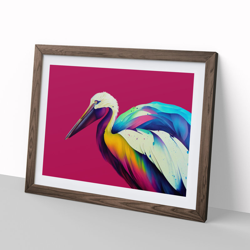 XH1022-6866X Pelican - Single Picture Frame Painting, 46cm H x 64cm W x 2cm D, Walnut Framed