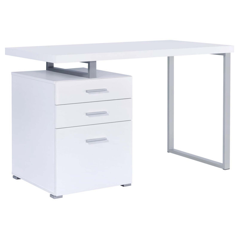 Bureau réversible blanc à 3 tiroirs, Blanc