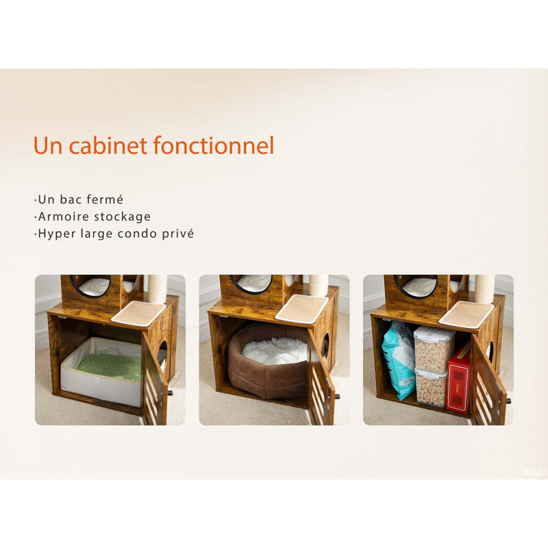 Adjustable Hright 6-Tiers Floor To Ceiling Cat Tree With Litter Box, Brown