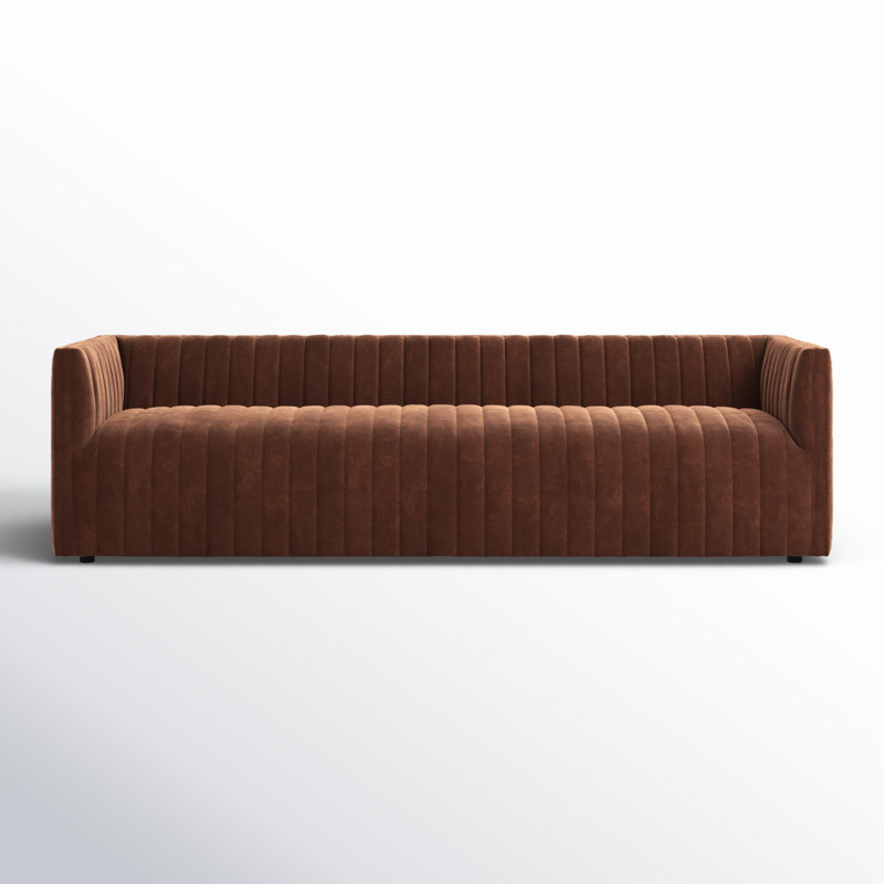 Brandt Tufted Velvet Sofa, Surrey Auburn, 26.5" H x 97" W x 35" D