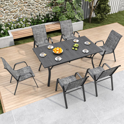 Ensemble de chaises de salle à manger d'extérieur 6 pièces, siège ergonomique large, capacité de 350 lb par chaise, structure en métal Teslin imperméable et résistante à la rouille, idéale pour la terrasse, le jardin, la salle de banquet et l'utilisation commerciale